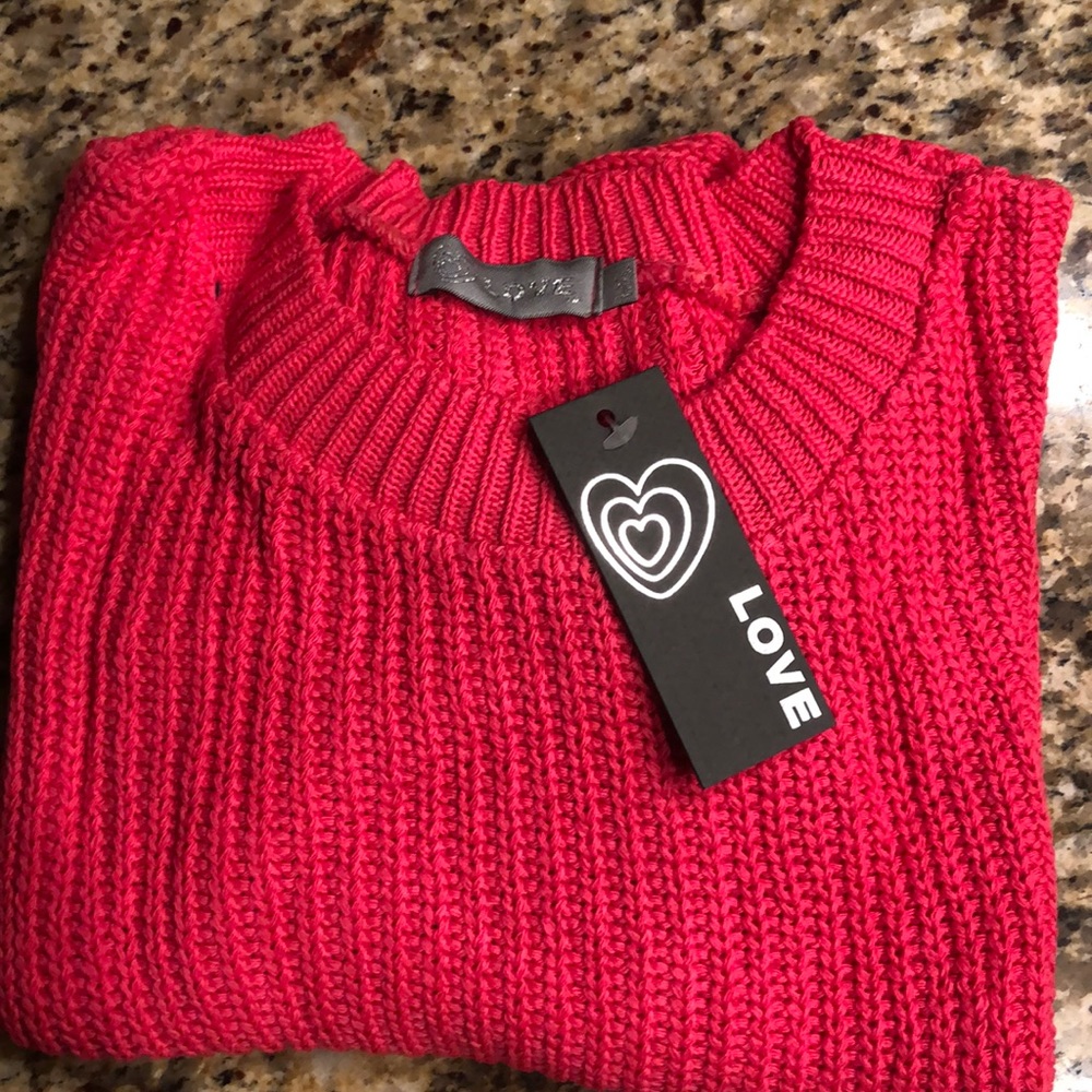 Fluorescent pink plain knit sweate